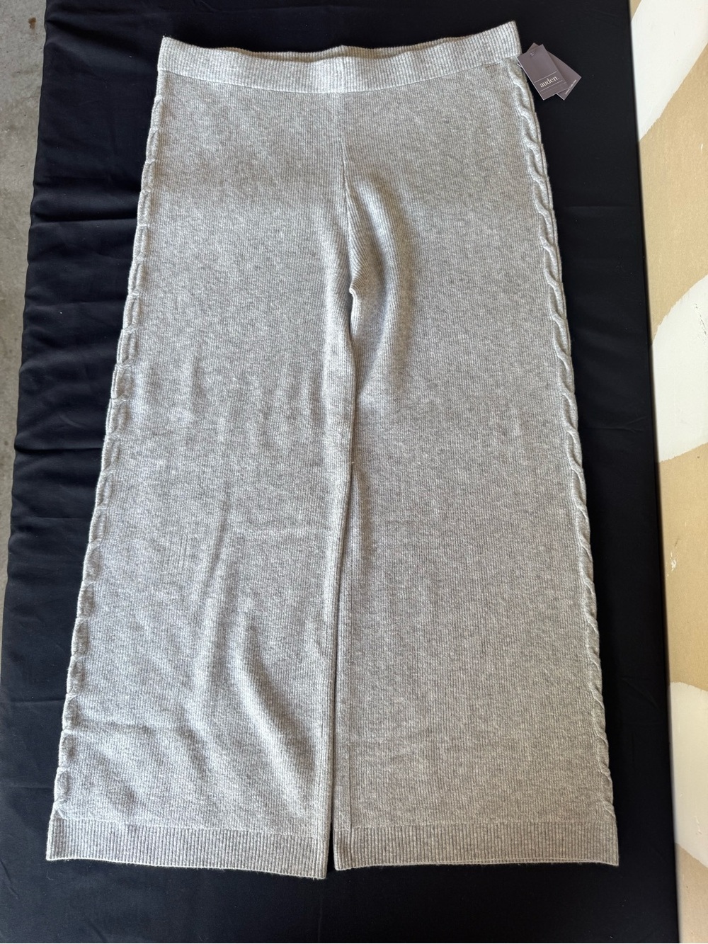 NWT Auden Heather Gray Cable Knit Side Wide Leg Sweater Pants Women's Large